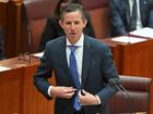 Shadow Minister for Foreign Affairs Simon Birmingham makes his valedictory speech in the Senate chamber at Parliament House in Canberra.