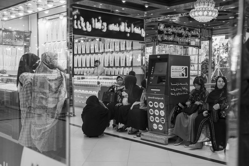 Female shoppers at a mall in Kabul. Some Afghans visiting from abroad shop for jewellery while back in Afghanistan. 