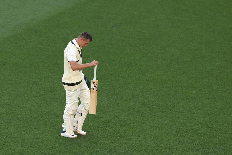 Marnus Labuschagne of Australia walks off the field.