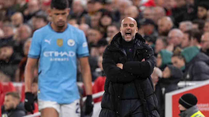 Manchester City manager Pep Guardiola was heckled by Liverpool fans about his job security.