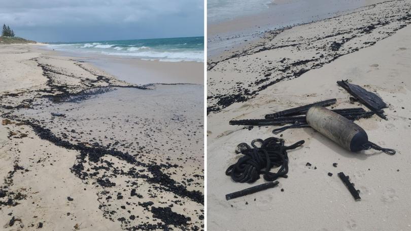 Debris from a boat fire off Cottesloe has washed up on shore.