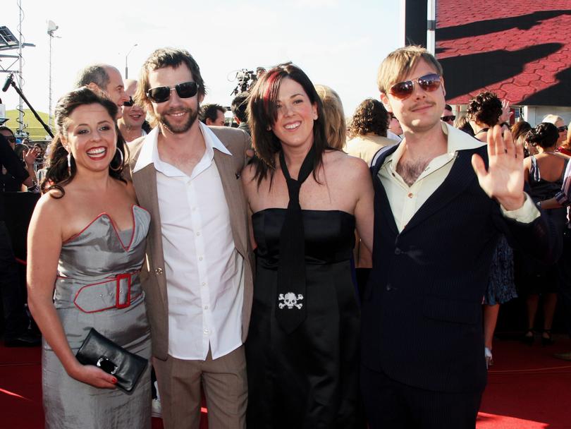 Triple J radio hosts Myf Warhurst, Robbie Buck, Rosei Beaton and Lindsay McDougall (Doc) arrive at the ARIA Awards in 2006.