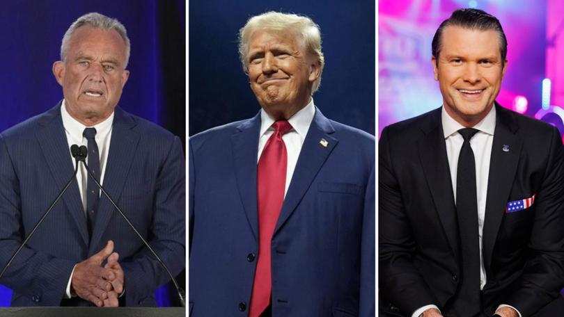 Newly-nominated Health Secretary Robert F Kennedy, President-elect Donald Trump and newly-nominated Defence Secretary Pete Hegseth.