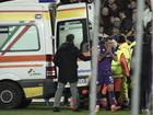 An ambulance came onto the pitch in Florence to attend to Fiorentina's Edoardo Bove. (AP PHOTO)