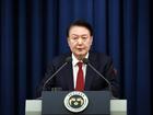 SSouth Korean President Yoon Suk-Yeol speaks during the declaration of emergency martial law at the Presidential Office,