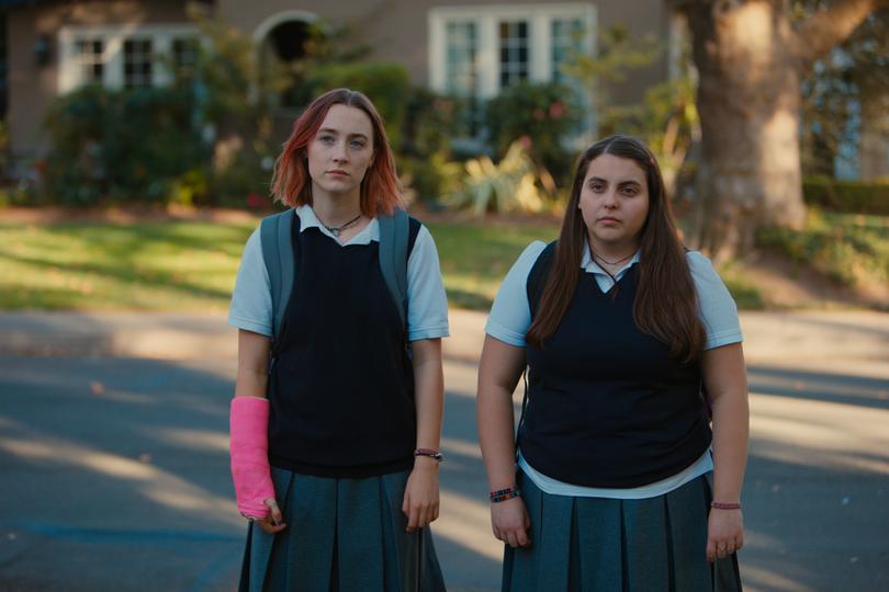 Saoirse Ronan and Beanie Feldstein in the film, "Lady Bird." (Merie Wallace/A24)