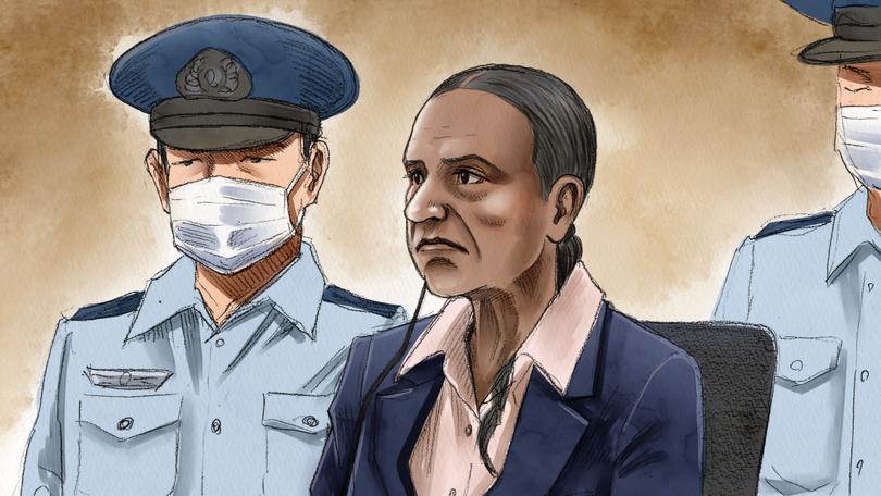 A sketch of Donna Nelson at her drug smuggling trial.