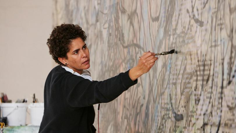 Julie Mehretu working on HOWL, EON (I, II) 