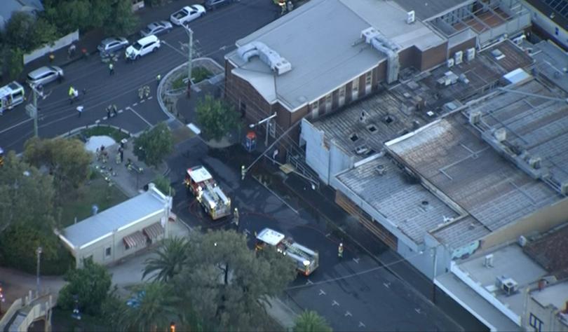 Crews remain on site after a fire at the Adass Israel Synagogue.