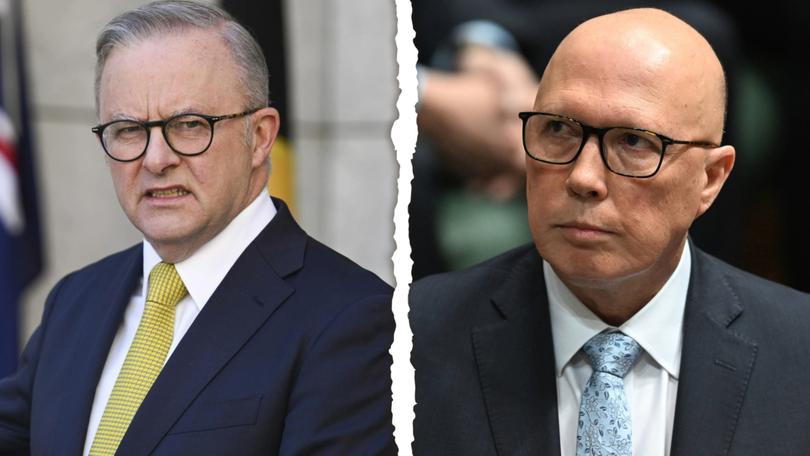 Anthony Albanese (l) is set to lose the 2025 Australian election to Peter Dutton (r) according to new poll data.