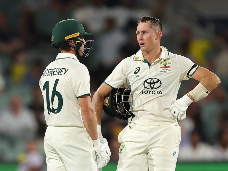Nathan McSweeney and Marnus Labuschange survive the night session to get Australia to stumps with nine wickets in hand and well on top of India after day one. 