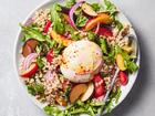 Herby farro salad with stone fruit and burrata. Any jumble of stone fruit, including those that have gone past ripe, are a fit for this farro salad. Food styled by Rebecca Jurkevich. (Christopher Testani/The New York Times)