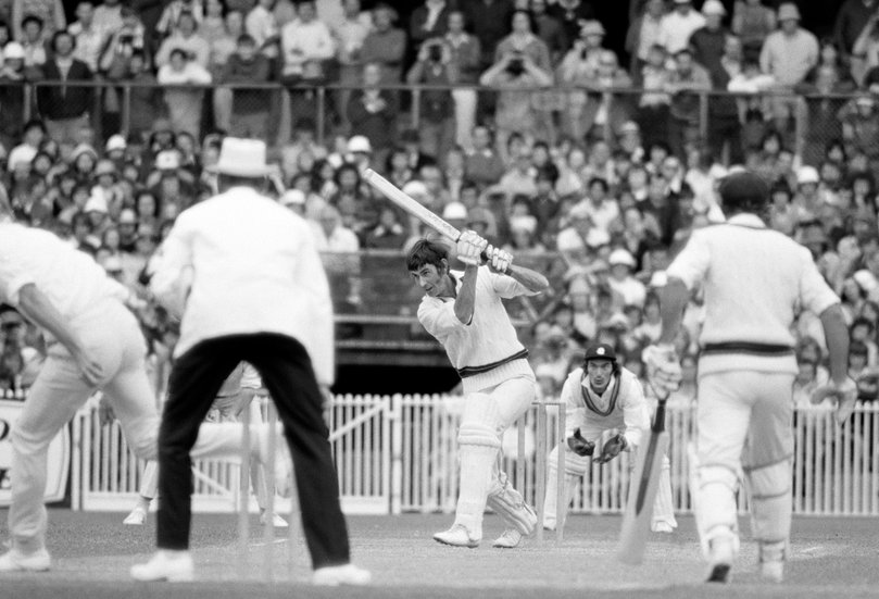 Ian Redpath hits out during the Third Test between Australia and England at the MCG, in 1974.