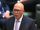 Australian Opposition Leader Peter Dutton reacts during House of Representatives Question Time at Parliament House in Canberra, Tuesday, November 19, 2024. (AAP Image/Lukas Coch) NO ARCHIVING