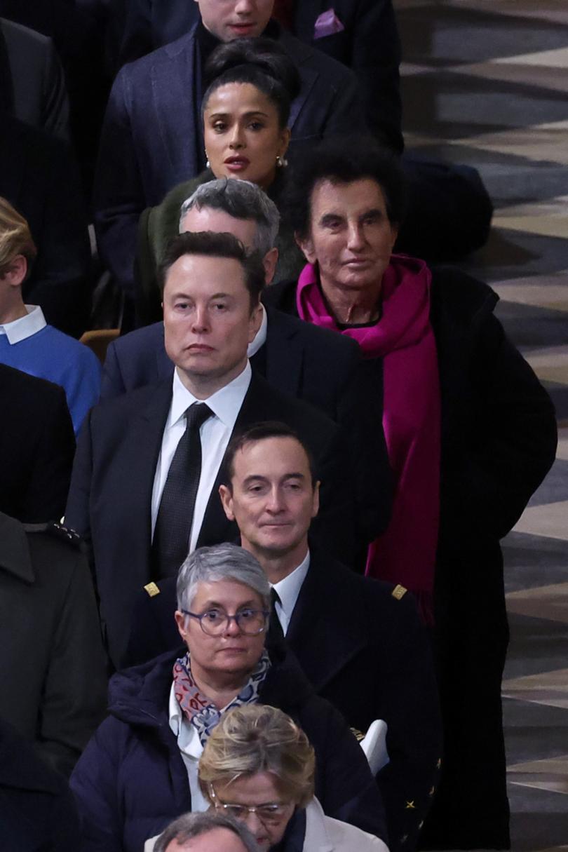 Elon Musk, Salma Hayek and Jack Lang attend the ceremony to mark the reopening of Notre-Dame of Paris Cathedral.