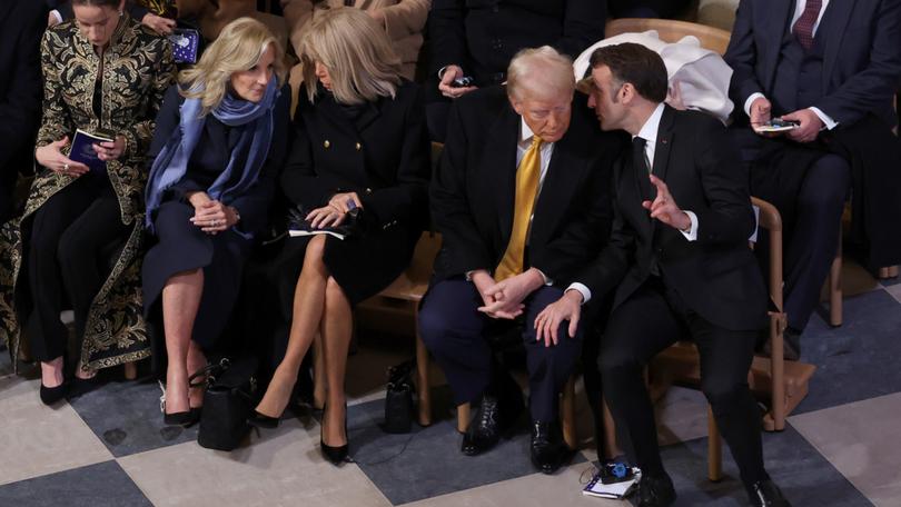 PARIS, FRANCE - DECEMBER 07: (L-R) Ashley Biden, First Lady Jill Biden, Brigitte Macron, U.S. President-elect Donald Trump and President of France, Emmanuel Macron attend the ceremony to mark the reopening of Notre-Dame of Paris Cathedral on December 07, 2024 in Paris, France. After five years of restoration, Notre-Dame Cathedral in Paris reopens its doors to the world in the presence of Emmanuel Macron and around fifty heads of state, including Donald Trump, invited for the occasion.  (Photo by Pascal Le Segretain/Getty Images for Notre-Dame de Paris)