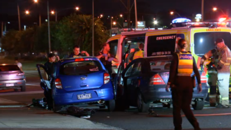 A woman is fighting for life after her Mercedes was involved in a four-car crash in Melbourne’s southeast.