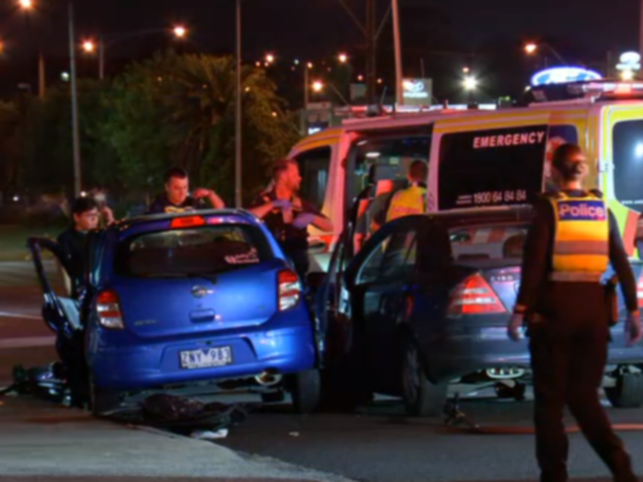 A woman is fighting for life after her Mercedes was involved in a four-car crash in Melbourne’s southeast.