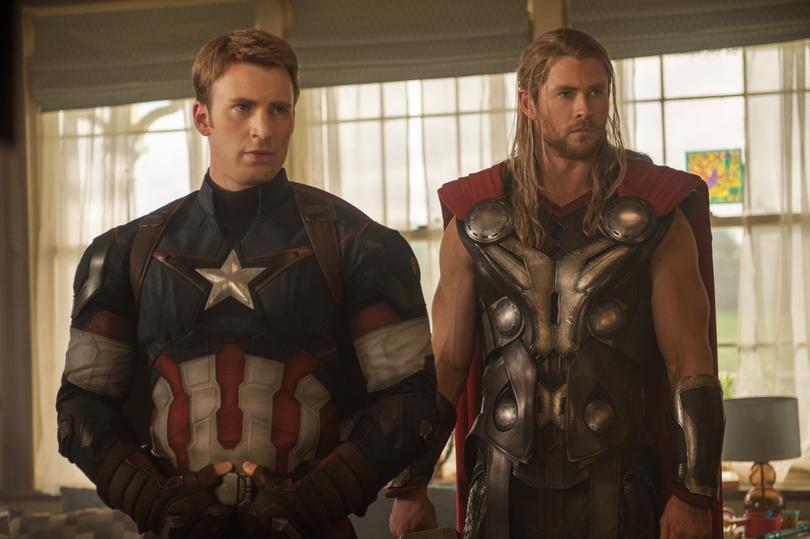 Marvel's Avengers: Age Of Ultron. Captain America/Steve Rogers (Chris Evans) and Thor (Chris Hemsworth)