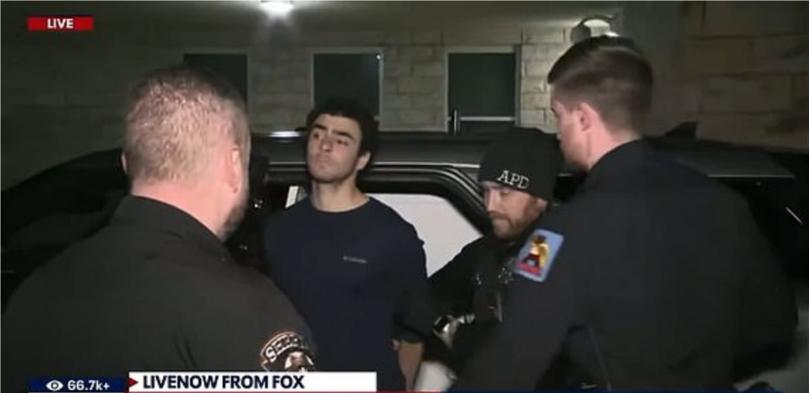 Luigi Mangione being taken to court by authorities.