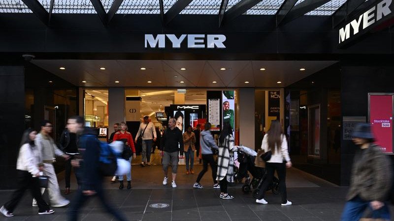 Myer's 2023/24 results show total profit after tax fell 26 per cent to $52.6 million. (Joel Carrett/AAP PHOTOS)