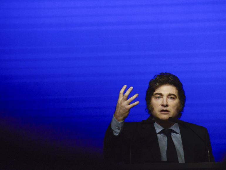 President Javier Milei of Argentina, a hard-right politician, speaks at the Conservative Political Action Conference in Buenos Aires, Argentina, Dec. 4, 2024.