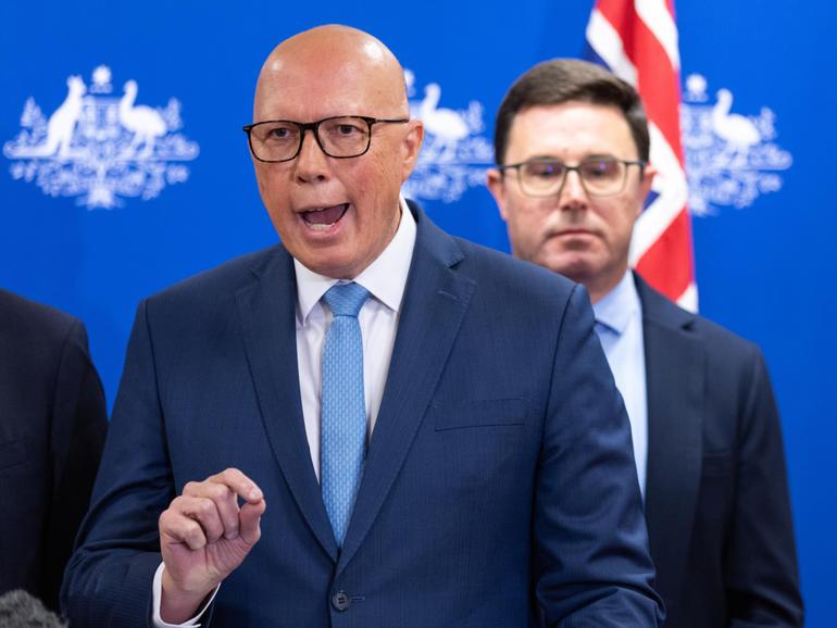 Leader of the Opposition Peter Dutton speaks to media, Brisbane, Friday, December 13, 2024. (AAP Image/Russell Freeman) NO ARCHIVING RUSSELL FREEMAN