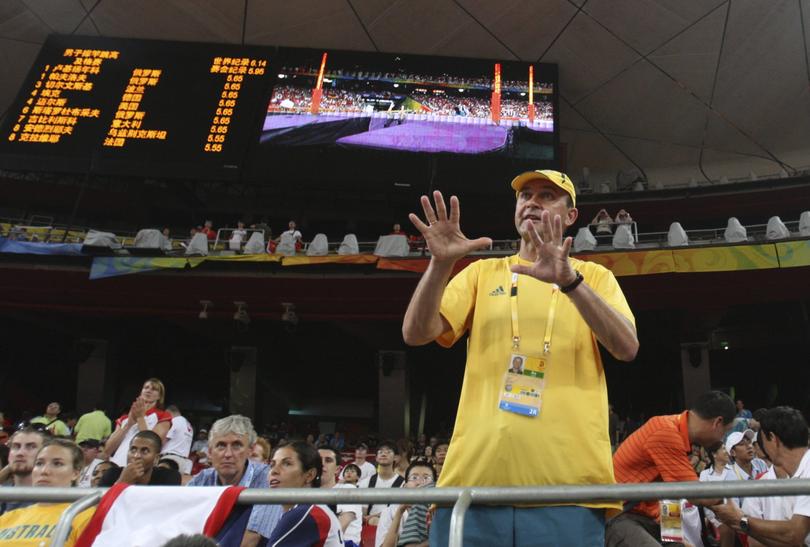 Alex Parnov in the stands at the 2008 Beijing Olympics.  