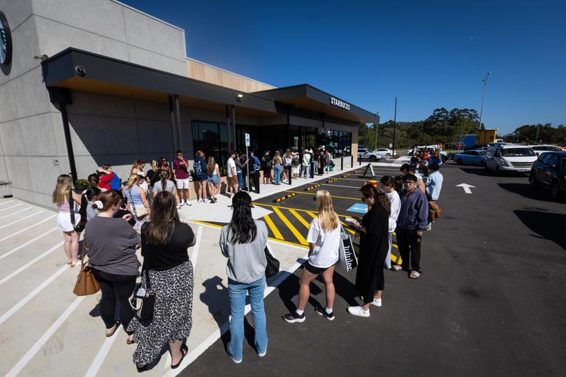 The huge line for Starbucks’ first WA store.