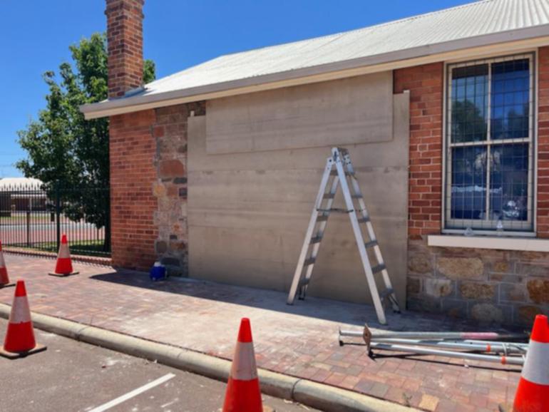 A car crashed through the brick wall of the Old Courthouse Museum in Narrogin on December 17. Hannah Whitehead