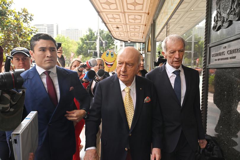 Former radio broadcaster Alan Jones arrives at the Downing Centre Local Court in Sydney. 