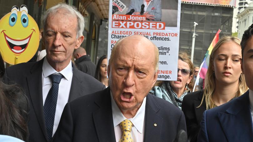 Former radio broadcaster Alan Jones leaves the Downing Centre local court in Sydney.