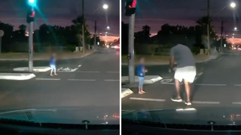 The heart-stopping moment a young boy stepped out in front of a car on a busy Adelaide road has been captured by a dash camera. 