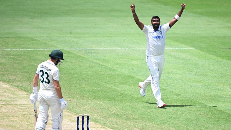 Jasprit Bumrah celebrates after dismissing Marnus Labuschagne.