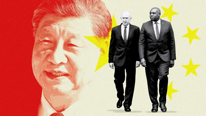 Chinese President Xi Jinping (left). Britain’s Foreign and Defence Secretaries David Lammy and John Healey (right).