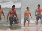 Hugh Jackman on Bondi Beach. 