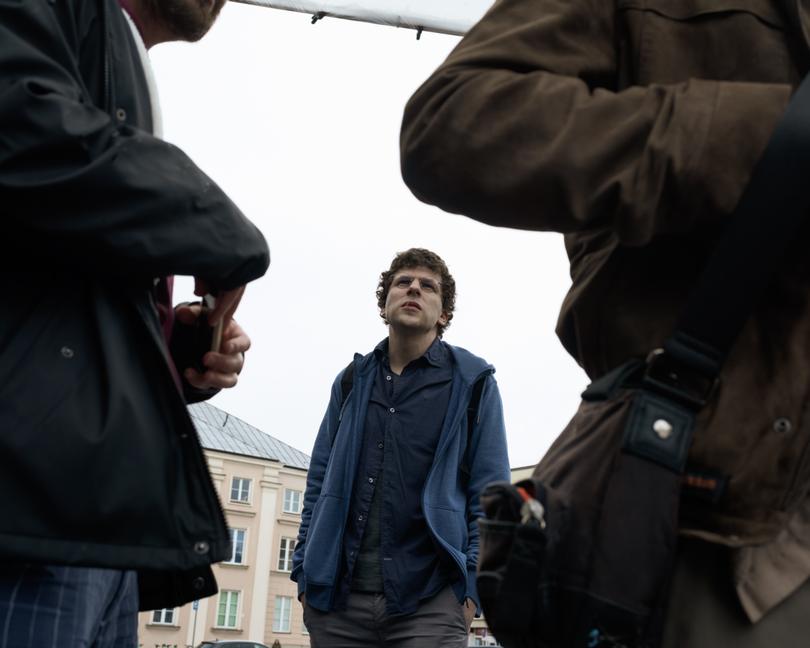 Jesse Eisenberg on the set of A Real Pain.