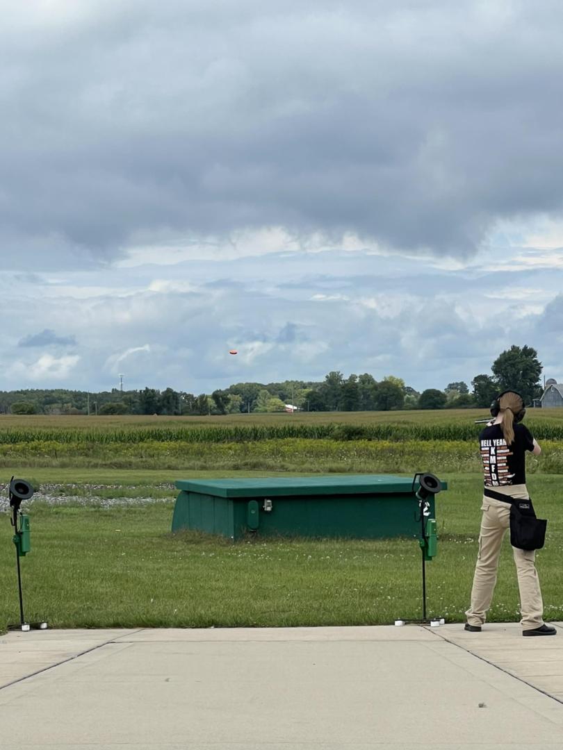 Natalie Rupnow takes aim at a firing range.