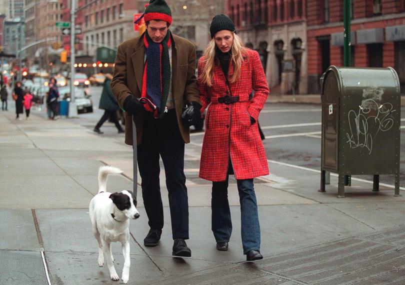 Carolyn Bessette Kennedy with husband John F. Kennedy Jr. on January 1, 1997 in New York City.