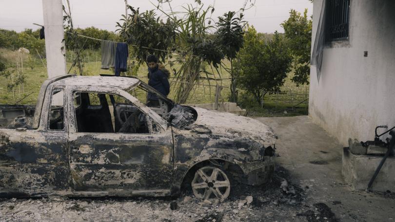 A view of al-Hakeem village on Monday after four houses were burned in a retaliatory attack. Most of the inhabitants have now left the village. (MUST CREDIT: Lorenzo Tugnoli for The Washington Post)