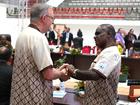 Prime Minister Anthony Albanese greets the Prime Minister of Solomon Islands Jeremiah Manele at the start of the plenary session at the 53rd Pacific Islands Forum Leaders Meeting in August.