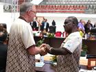 Prime Minister Anthony Albanese greets the Prime Minister of Solomon Islands Jeremiah Manele at the start of the plenary session at the 53rd Pacific Islands Forum Leaders Meeting in August.