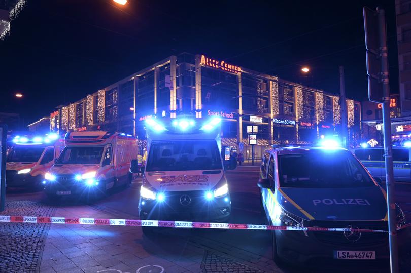 Emergency services attend an incident at the Christmas market in Magdeburg, Germany.