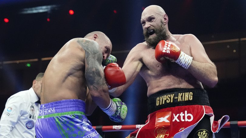 Tyson Fury (right) and Oleksandr Usyk during the WBA, WBC, WBO, IBO World Heavyweight championship contest at the Kingdom Arena in Riyadh, Saudi Arabia.