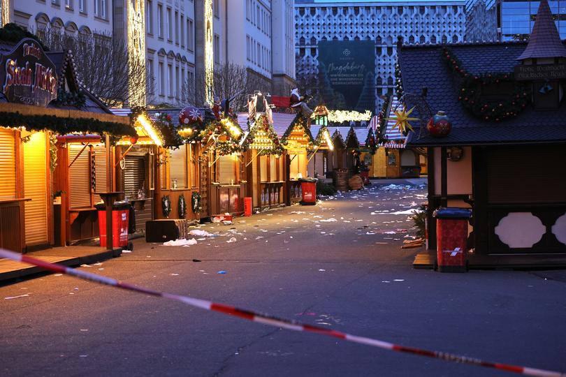 MAGDEBURG, GERMANY - DECEMBER 21: A a general view of the shuttered Christmas market the day after a terror attack that has left five people dead, including a small child, and over 200 injured on December 21, 2024 in Magdeburg, Germany. Police arrested a man after he drove a black BMW past security obstacles and into the busy Christmas market in the early evening yesterday. The attacker, identified as Taleb A., is reportedly a Saudi national who has been living in Germany since 2006 and worked as a psychotherapist. In social media posts he was critical of Germany but also of Islam and the "Islamization" of Germany. He expressed support for policies of the far-right Alternative for Germany (AfD). (Photo by Omer Messinger/Getty Images)