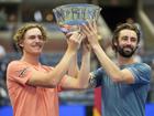 Max Purcell (left) with Jordan Thompson after winning the US Open men's doubles final earlier this year.