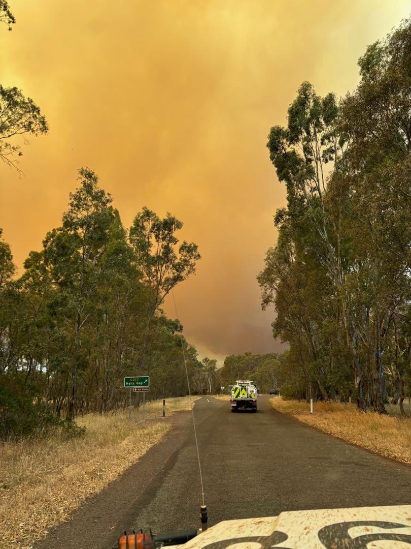 A supplied image shows an out of control bushfire in the Grampians National Park.