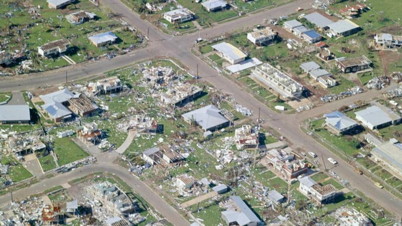 Smashed houses in the wake of Cyclone Tracy.