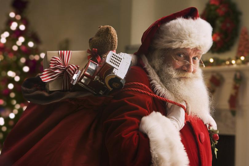 Santa is making his way around the world, delivering presents to children.