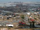 An aerial photo taken from a helicopter shows devastation after tsunami waves in Lam Dingin area, Banda Aceh, Indonesia.